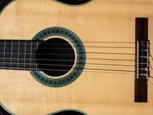 Close-up of Martí Batalla's guitar.